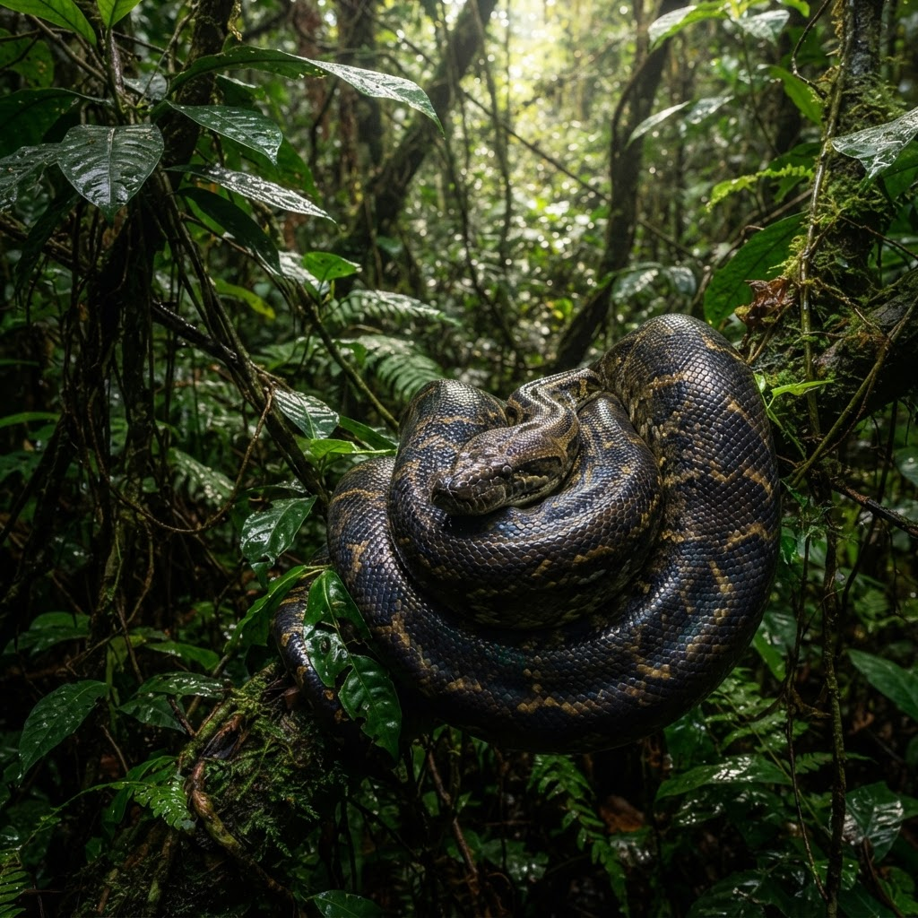 Piton lokal Indonesia di habitat hutan tropis